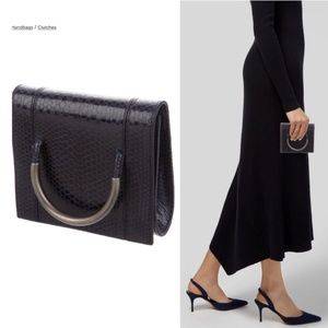 Jil Sander Embossed Leather Flap Clutch Navy